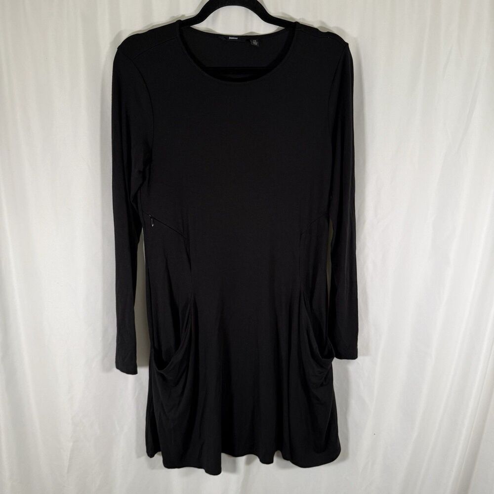 Betabrand Silk Blend Dress Women's XS Black Long Sleeve Round Neck Pockets